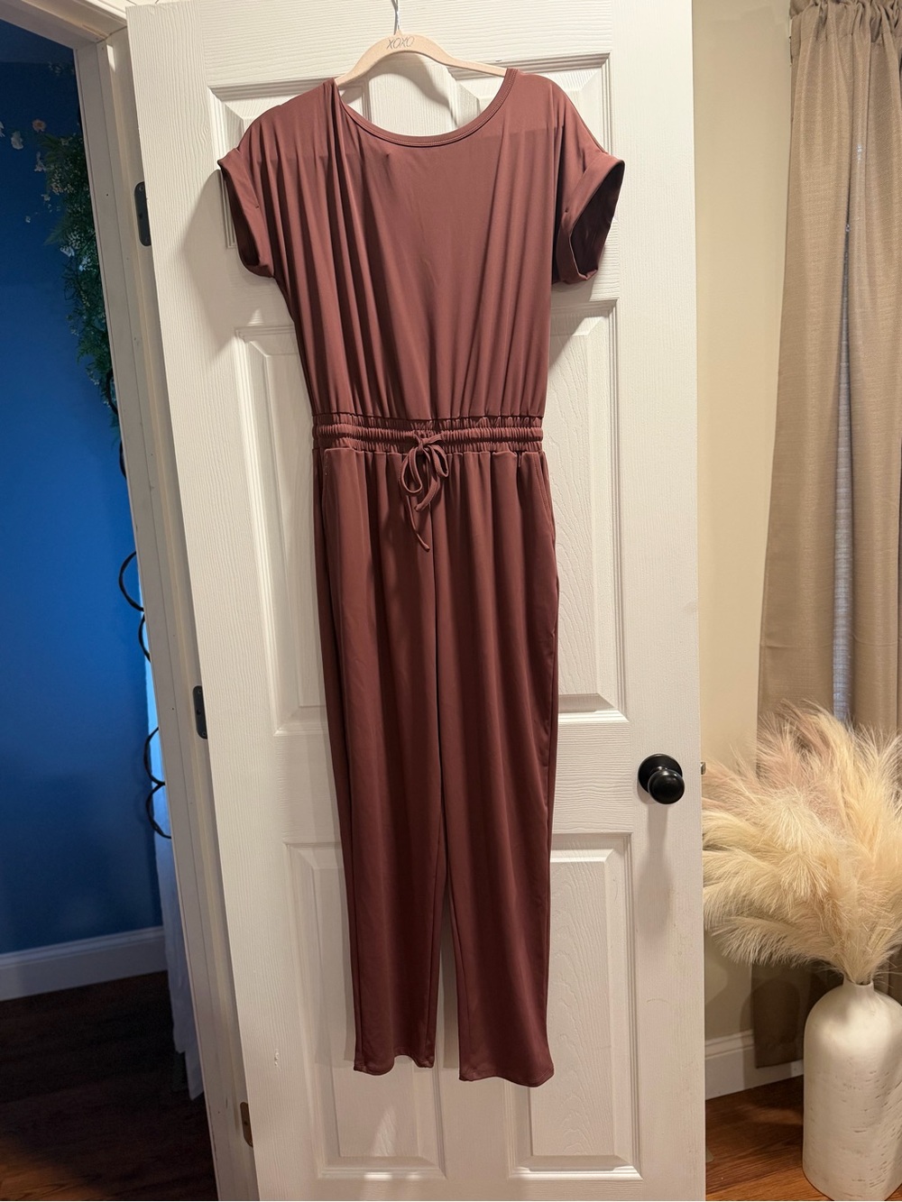 Maurices Mauve Short-Sleeve Drawstring Jumpsuit